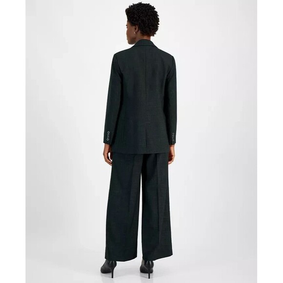 Tahari ASL Women's Peak-Lapel Woven Boyfriend Topper Blazer Jacket Dark Green 8 - Picture 2 of 11